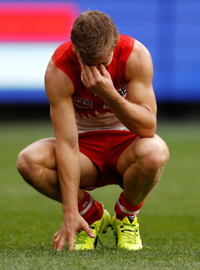 AFL 2016 Toyota AFL Grand Final - Sydney v Western Bulldogs MELBOURNE, AUSTRALIA - OCTOBER 01: Kieren Jack of the Swans looks dejected after a loss during the 2016 Toyota AFL Grand Final match between the Sydney Swans and the Western Bulldogs at the Melbourne Cricket Ground on October 01, 2016 in Melbourne, Australia. (Photo by Adam Trafford/AFL Media)
